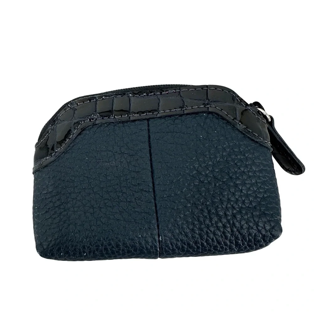 Brighton Navy Blue Pebbled Leather Heart Coin Purse Croc Embossed Trim Zip Pouch